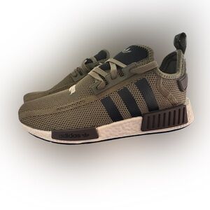 Men’s 10.5 olive green with black stripes adidas NMD_R1s. Brand new with tags.